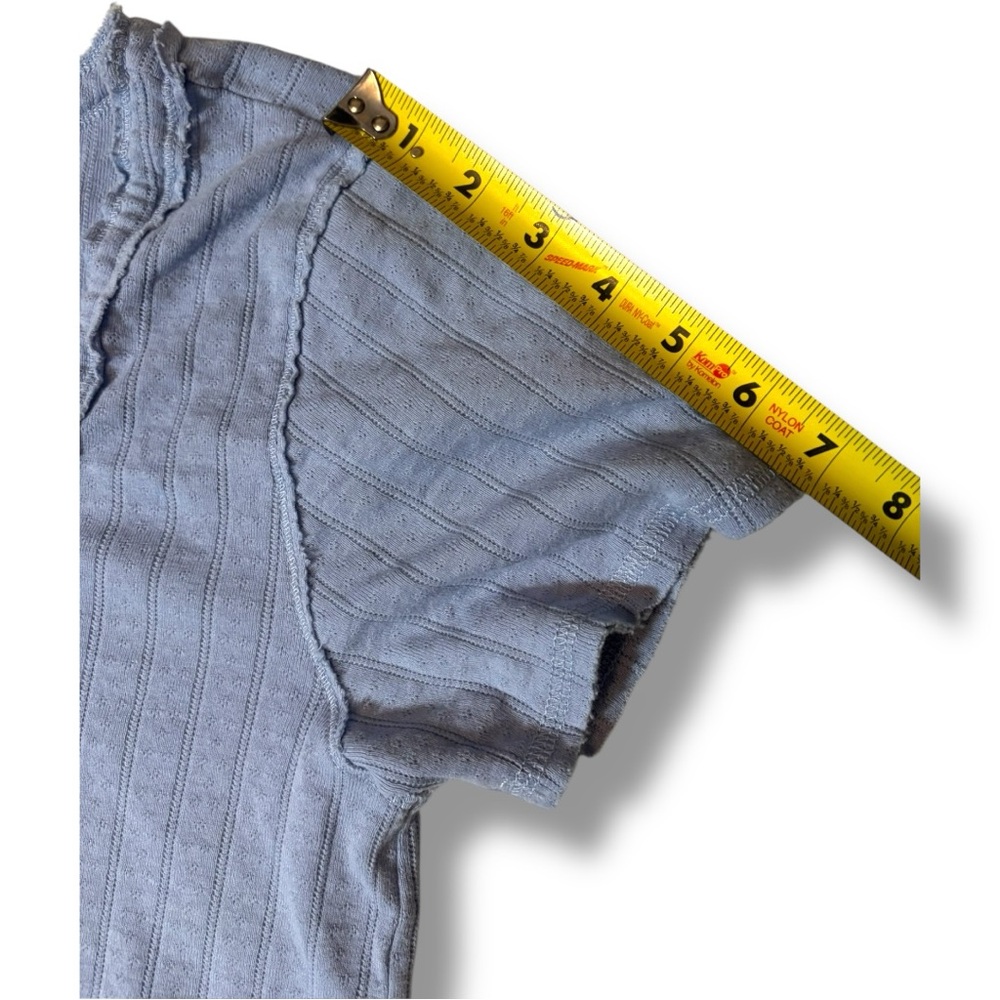 Aerie Light Blue Soft Cotton Button-Down Tie Front Short Sleeved Blouse - Picture 11 of 15